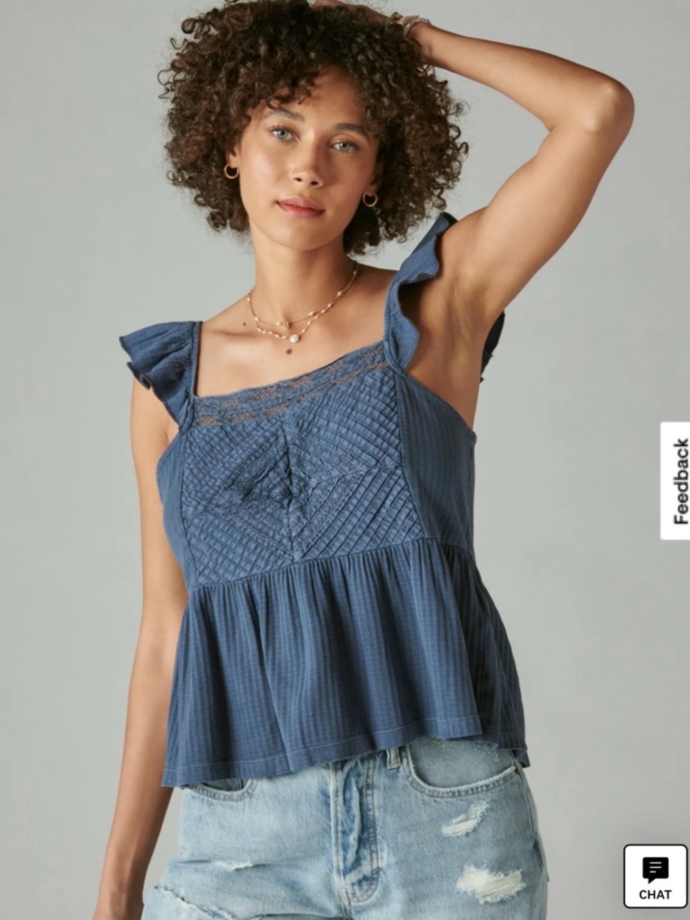 Luck Brand Textured Yolk Peplum Tank